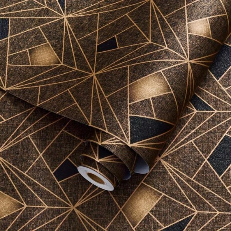 Brown & Gold Geometric Self-Adhesive Wallpaper Roll
