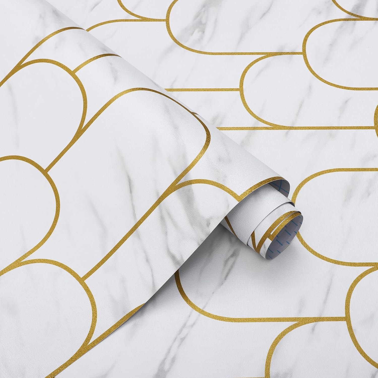 White Marble & Gold Geometric Peel-and-Stick Wallpaper