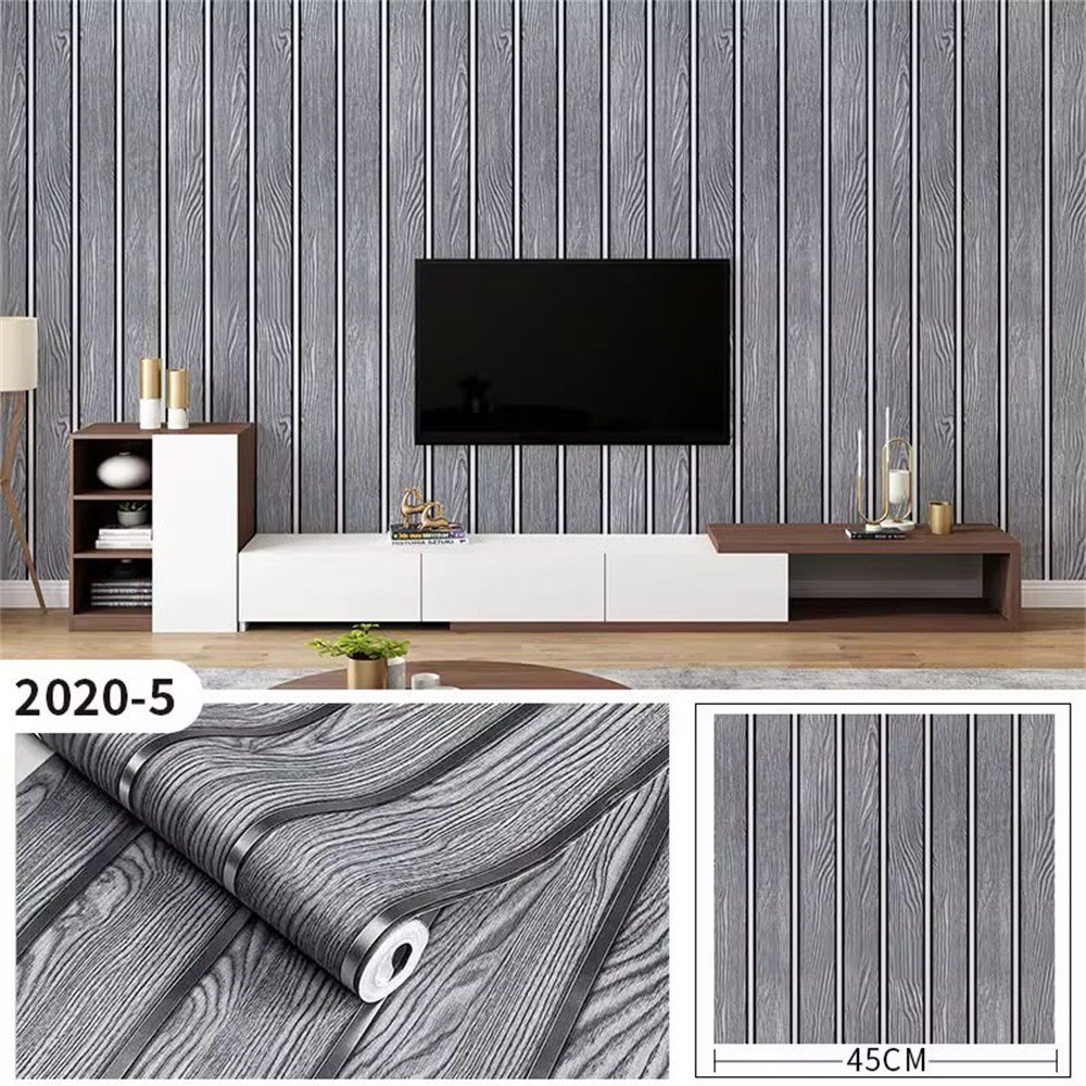 Grey Wood Grain Wallpaper with Gold Stripe, Self-Adhesive - view 2